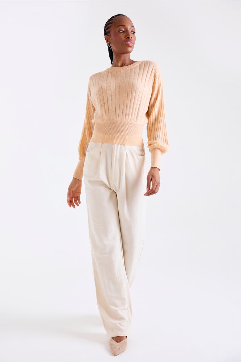 Rosa Ribbed 100% Cashmere Sweater, Alternate, color, BELLINI PEACH