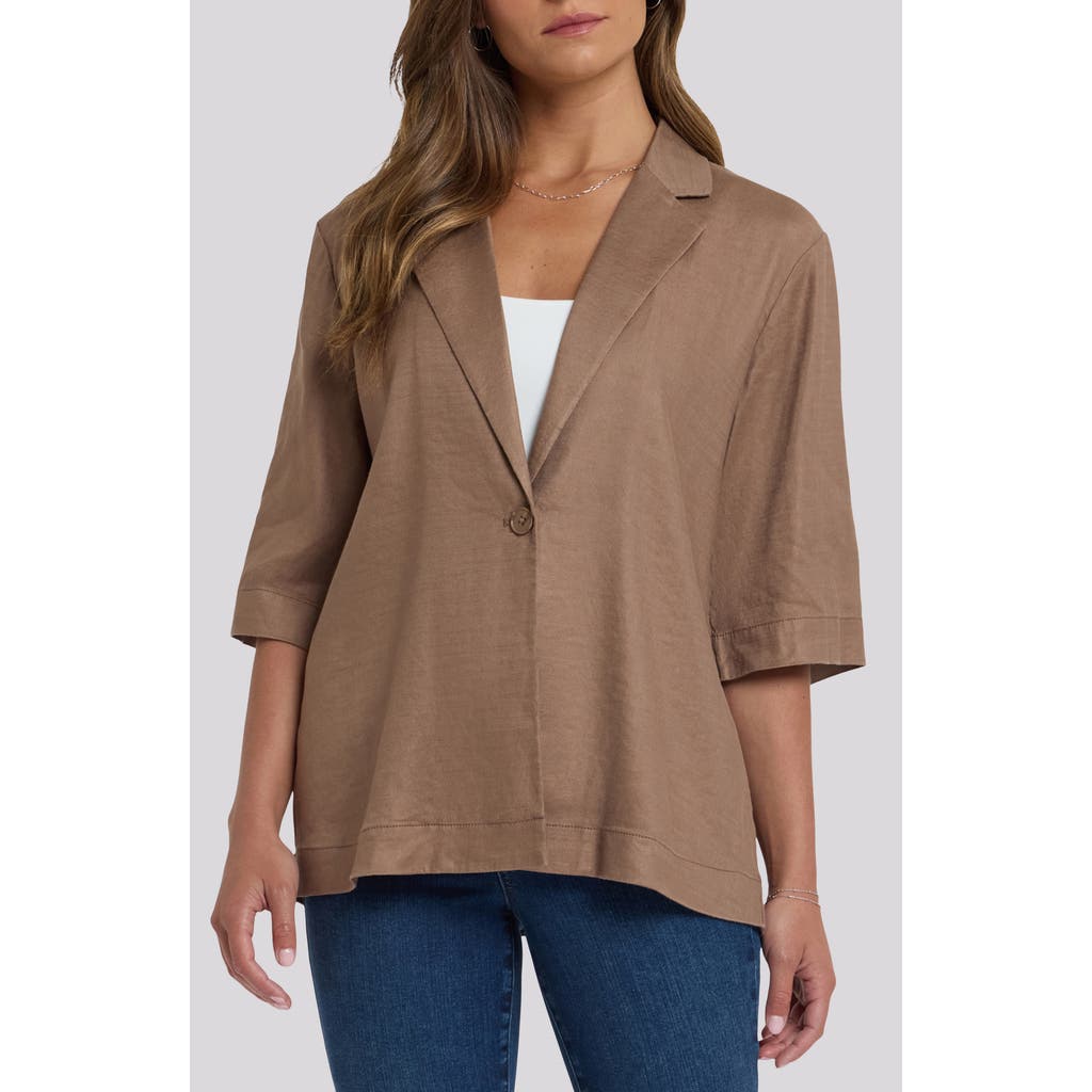 NYDJ Elbow Sleeve Linen Blend Blazer in Toasted Coconut at Nordstrom, Size Small