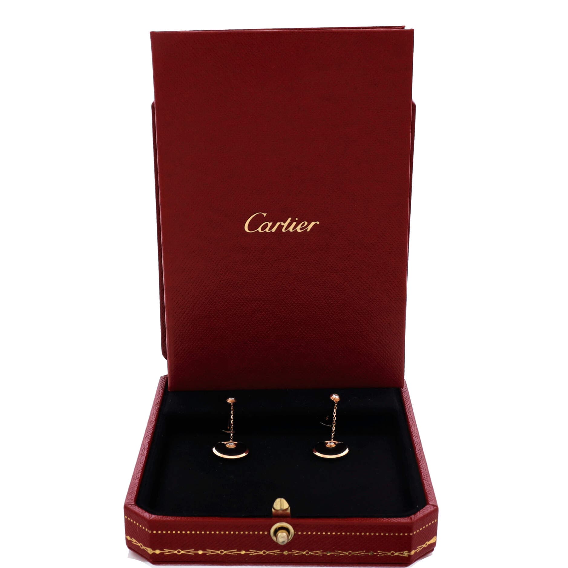 Amulette de Cartier Drop Dangle Earrings 18K Rose Gold with Diamond and Onyx XS, Alternate, color, Metallic Gold