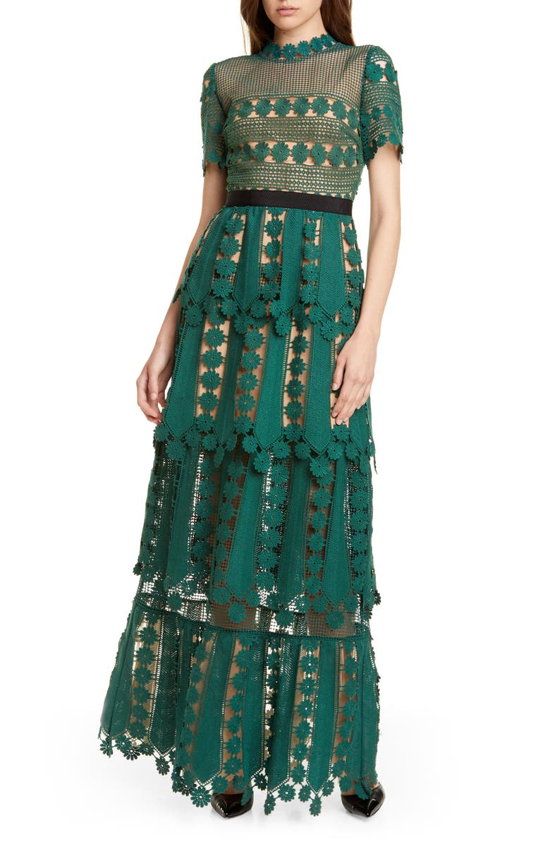 Self-Portrait Teardrop Lace Maxi Dress, Main, color,