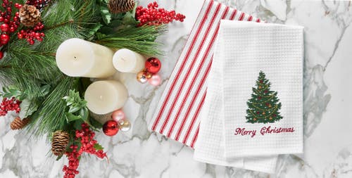 C & F Home C&f Home "merry Christmas" Embroidered Cotton Waffle Weave Kitchen Dishtowel In Multi