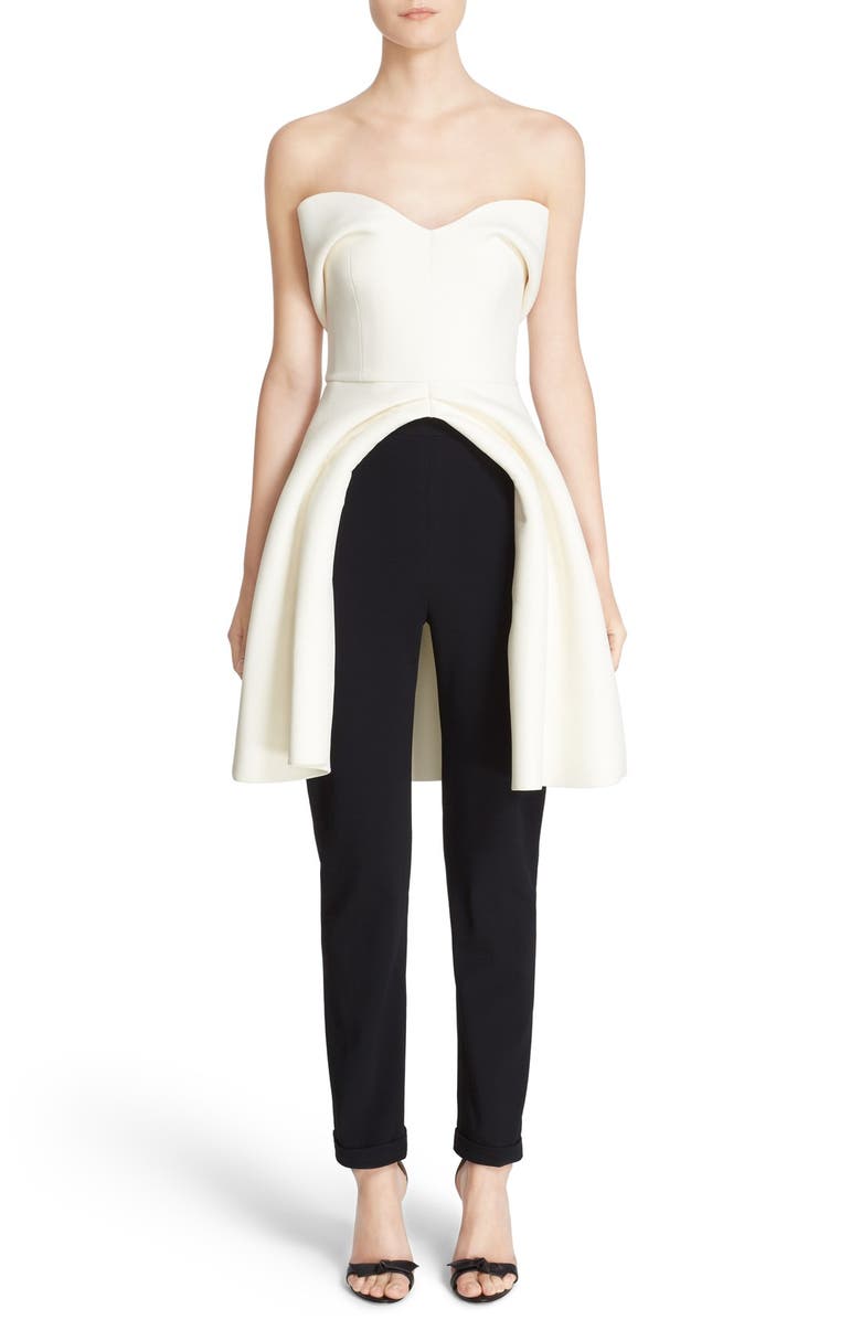 Brandon Maxwell Strapless Sweetheart Open Peplum Top, Main, color,