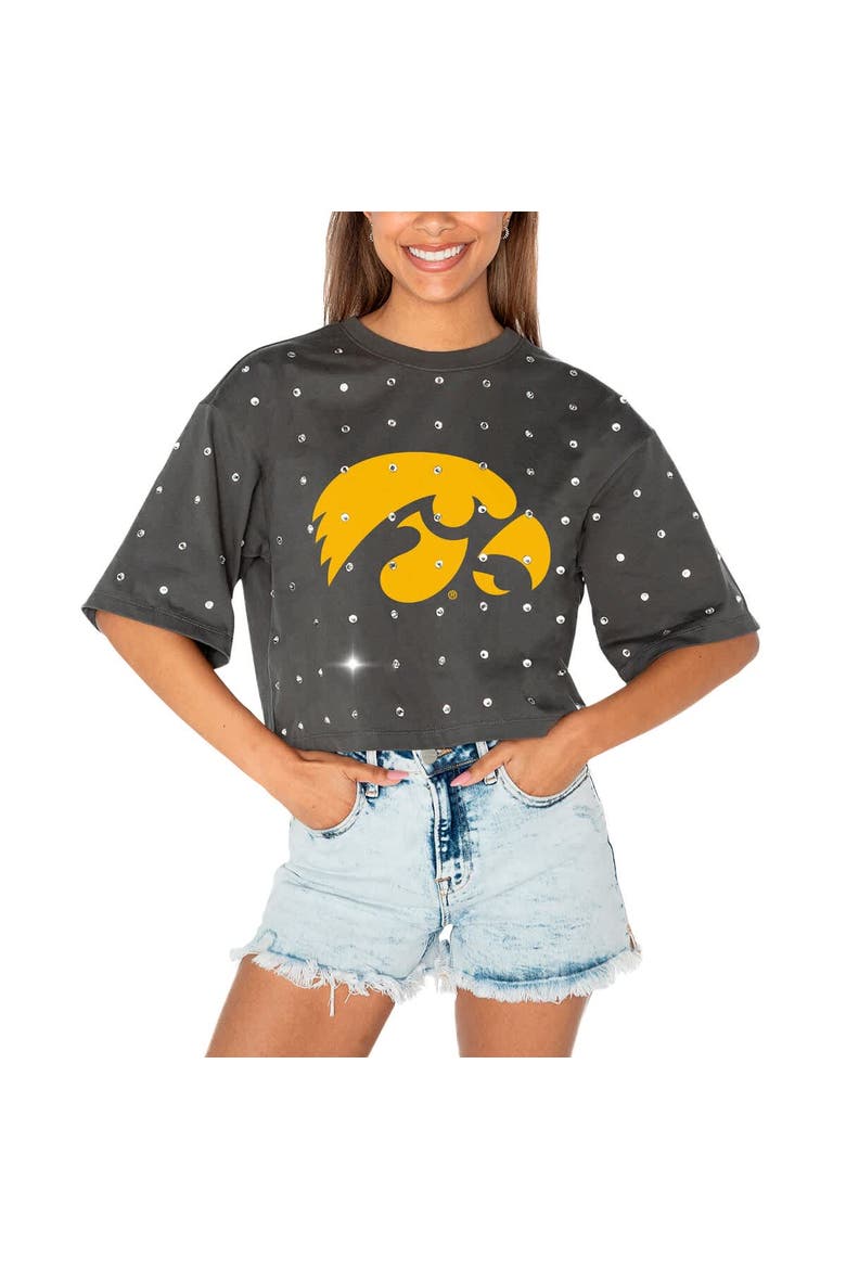 Women's Gameday Couture Gray Iowa Hawkeyes Go Time Rhinestone Crop T-Shirt, Alternate, color, Gray