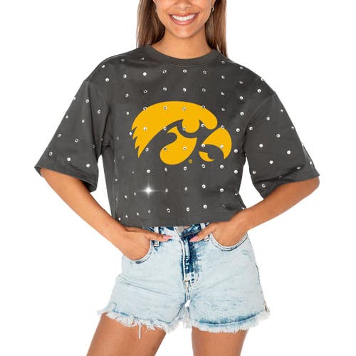 Gameday Couture Gray Iowa Hawkeyes Go Time Rhinestone Crop T-shirt In Gray