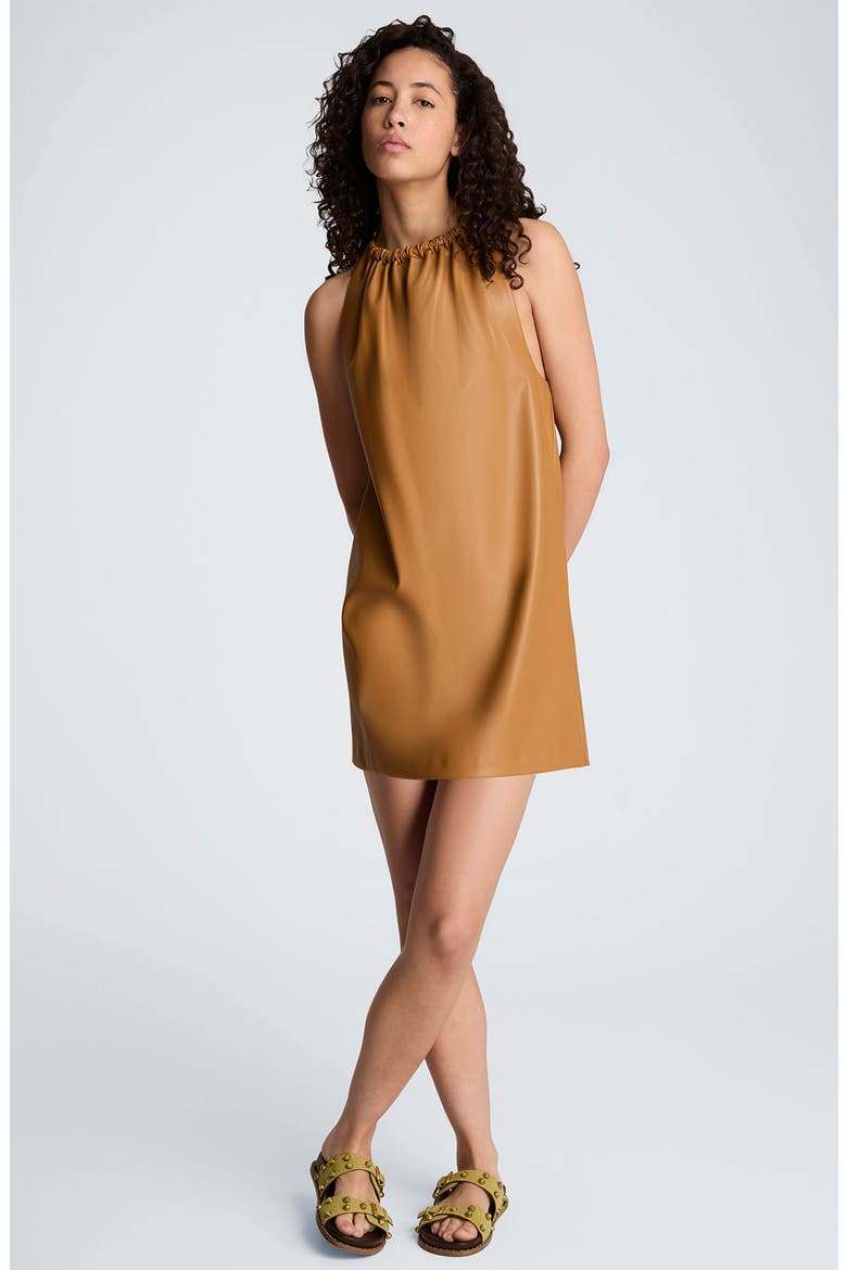 Faux Leather Halter Minidress, Alternate, color, SOFT COCOA