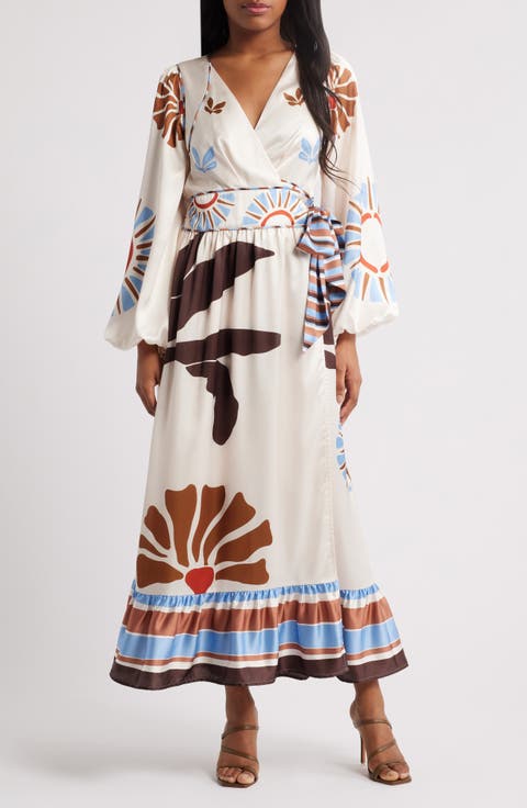 Willow Print Long Sleeve Satin Maxi Dress