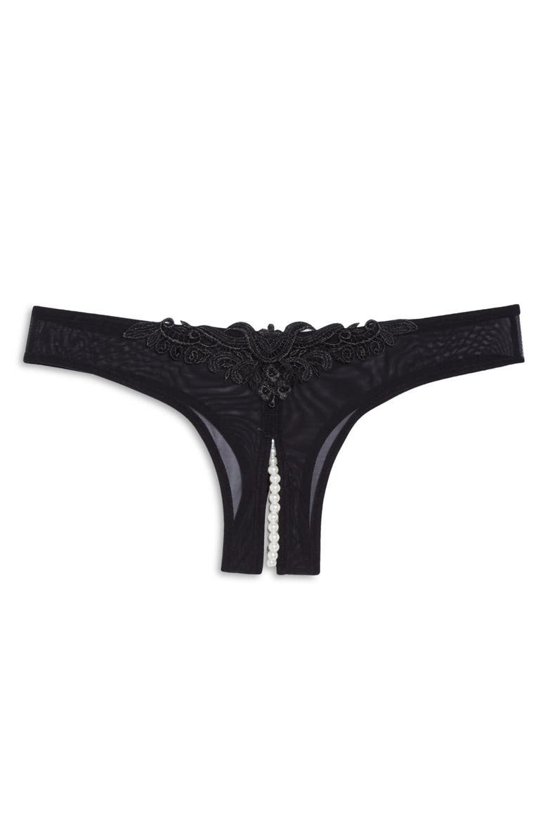 Oh La La Cheri Pearl Trim Open Gusset Mesh Thong, Alternate, color, 