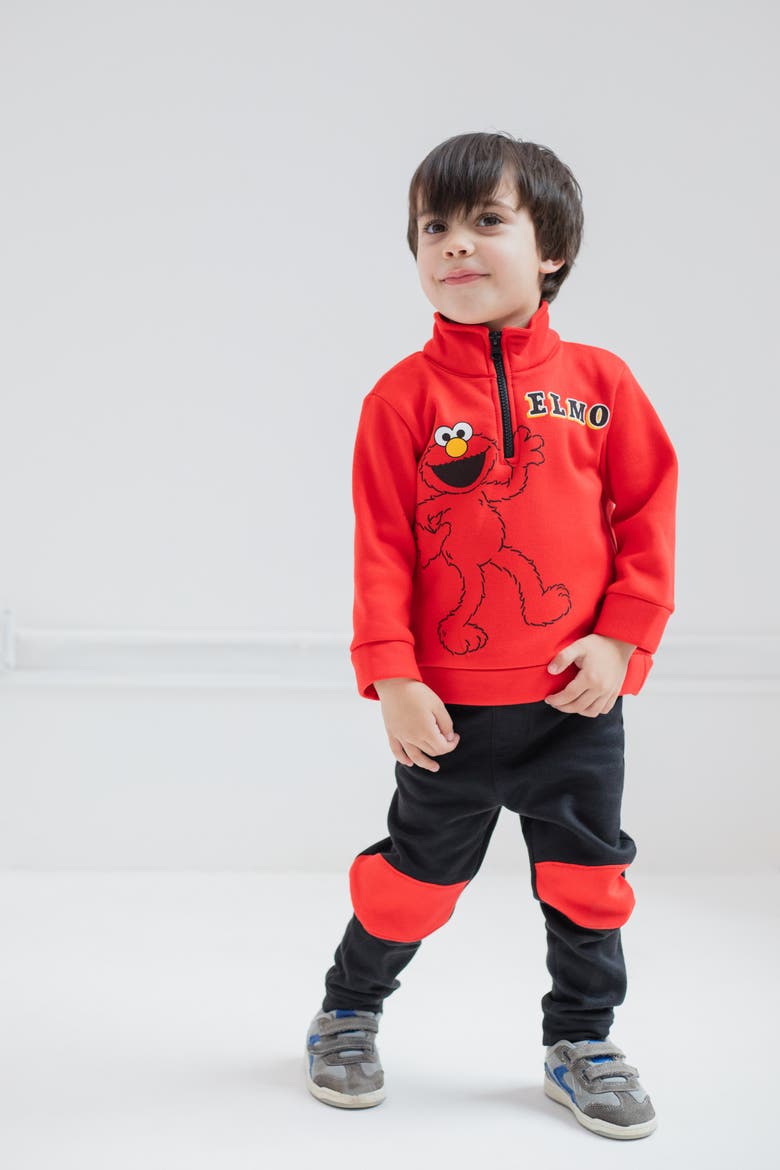 Elmo Fleece Quarter-Zip Sweatshirt and Pants Set, Alternate, color, Elmo Red Black