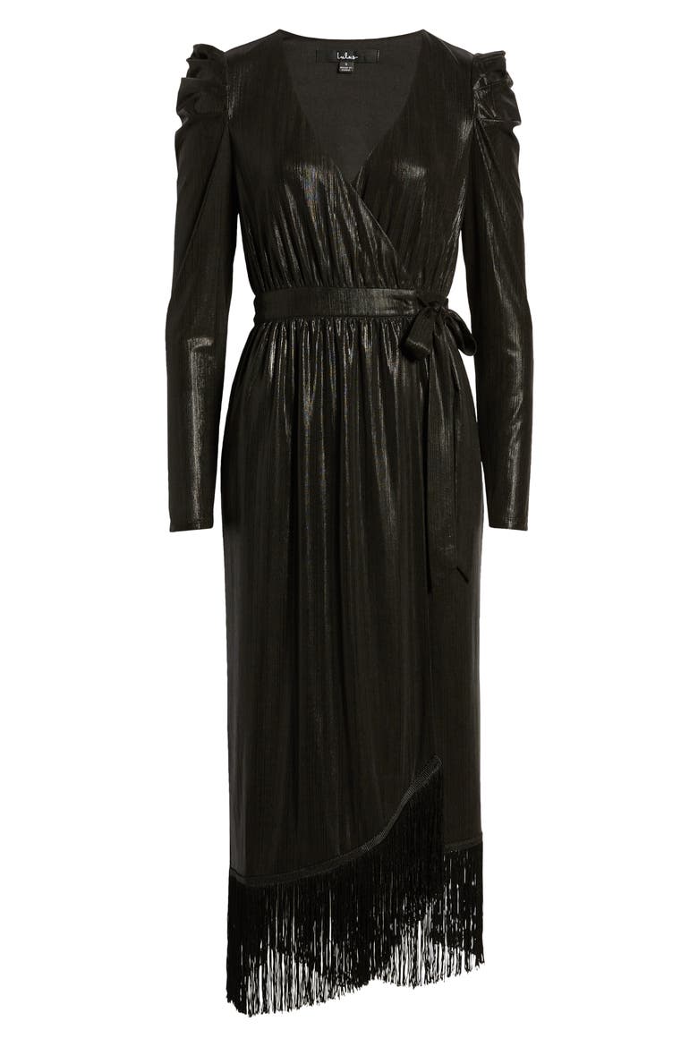 Dream Big Metallic Puff Long Sleeve Midi Dress, Alternate, color, BLACK