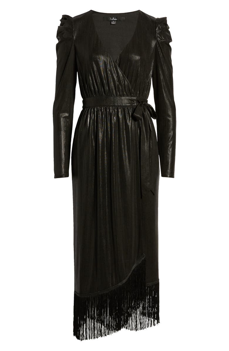 Lulus Dream Big Metallic Puff Long Sleeve Midi Dress, Alternate, color, 