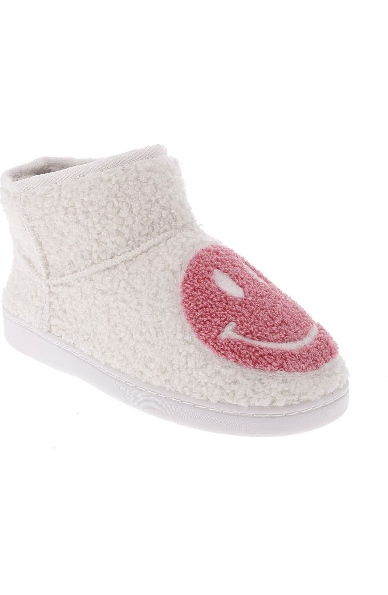 MIA Chill Smiley Faux Shearling Bootie Slipper, Main, color, Blush Happy Face