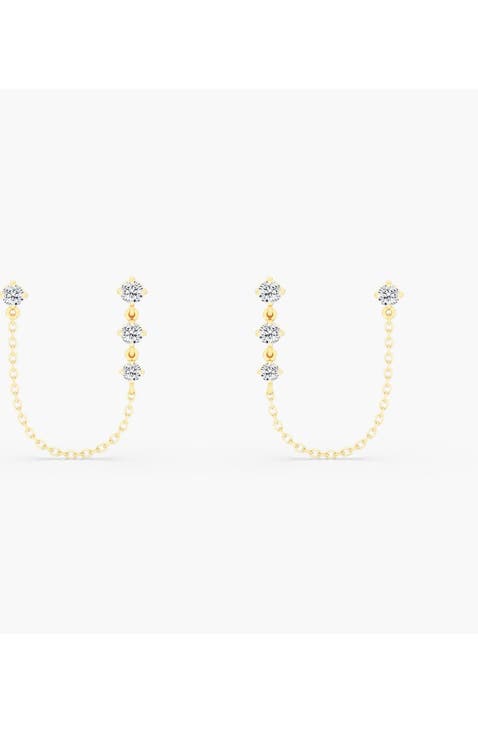 Starlight Double Piercing Lab Diamond Studs in 14K Gold