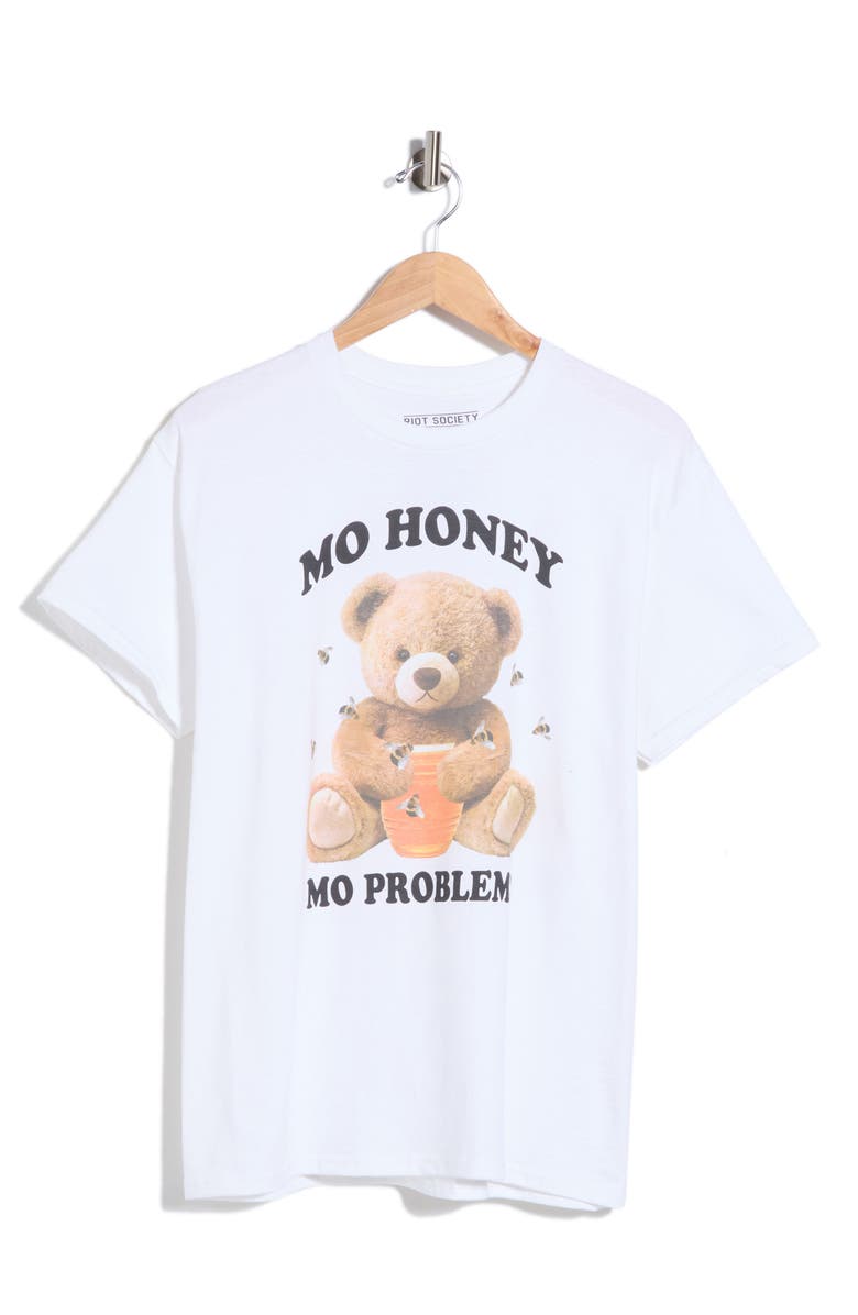 RIOT SOCIETY Mo Honey Problems Bear Graphic Tee, Alternate, color, White
