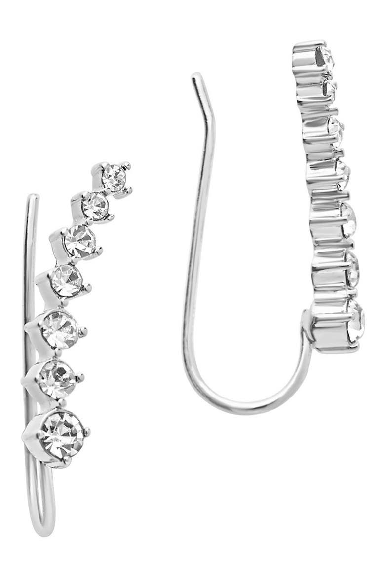14K Gold Plated CZ Crawler Earrings, Alternate, color, SILVER