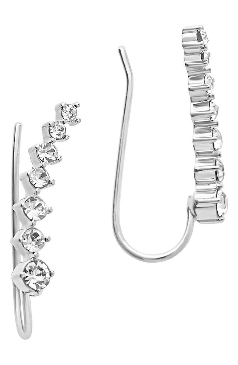 Sterling Forever 14K Gold Plated CZ Crawler Earrings, Alternate, color, Silver