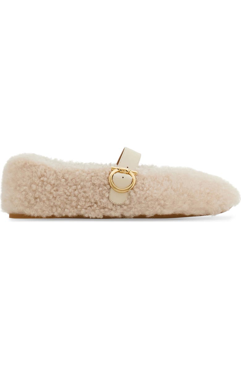 FERRAGAMO Gancio Genuine Shearling Ballet Flat, Alternate, color, Merinillo Carino Mascarpone