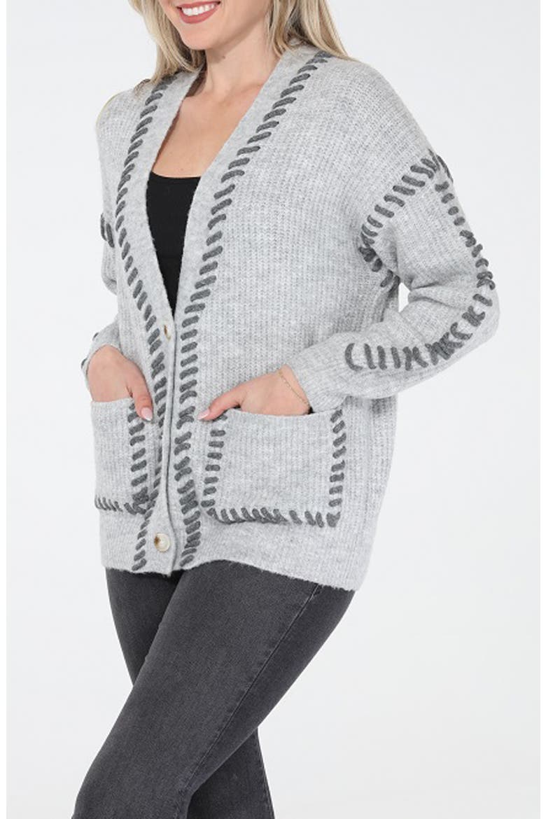 Contrast Stitch Cardigan, Alternate, color, GREY
