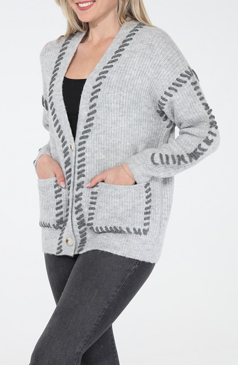 RAIN AND ROSE Contrast Stitch Cardigan, Alternate, color, Grey