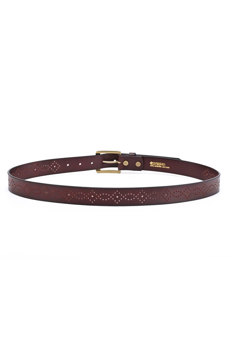 Daisy Genuine Leather Perforated Floral Detail Belt, Alternate, color, Brown