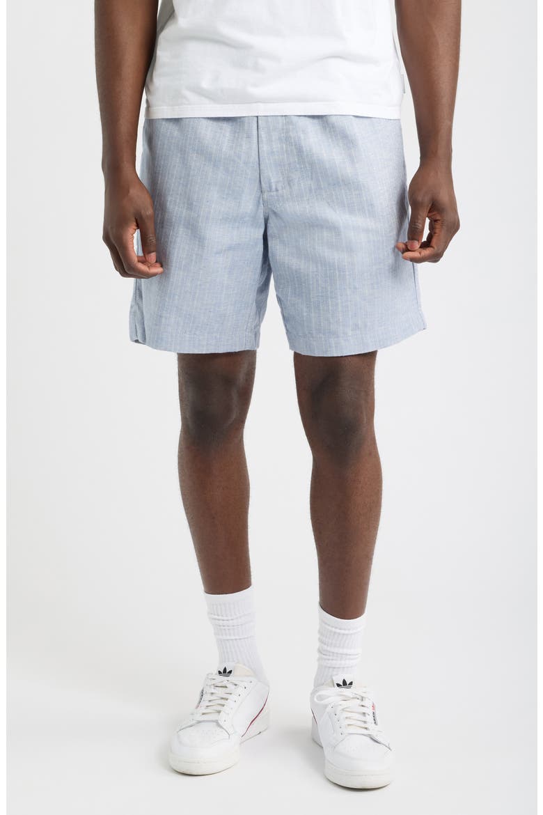 Kurt Stripe Cotton & Linen Shorts, Main, color, LIGHT BLUE