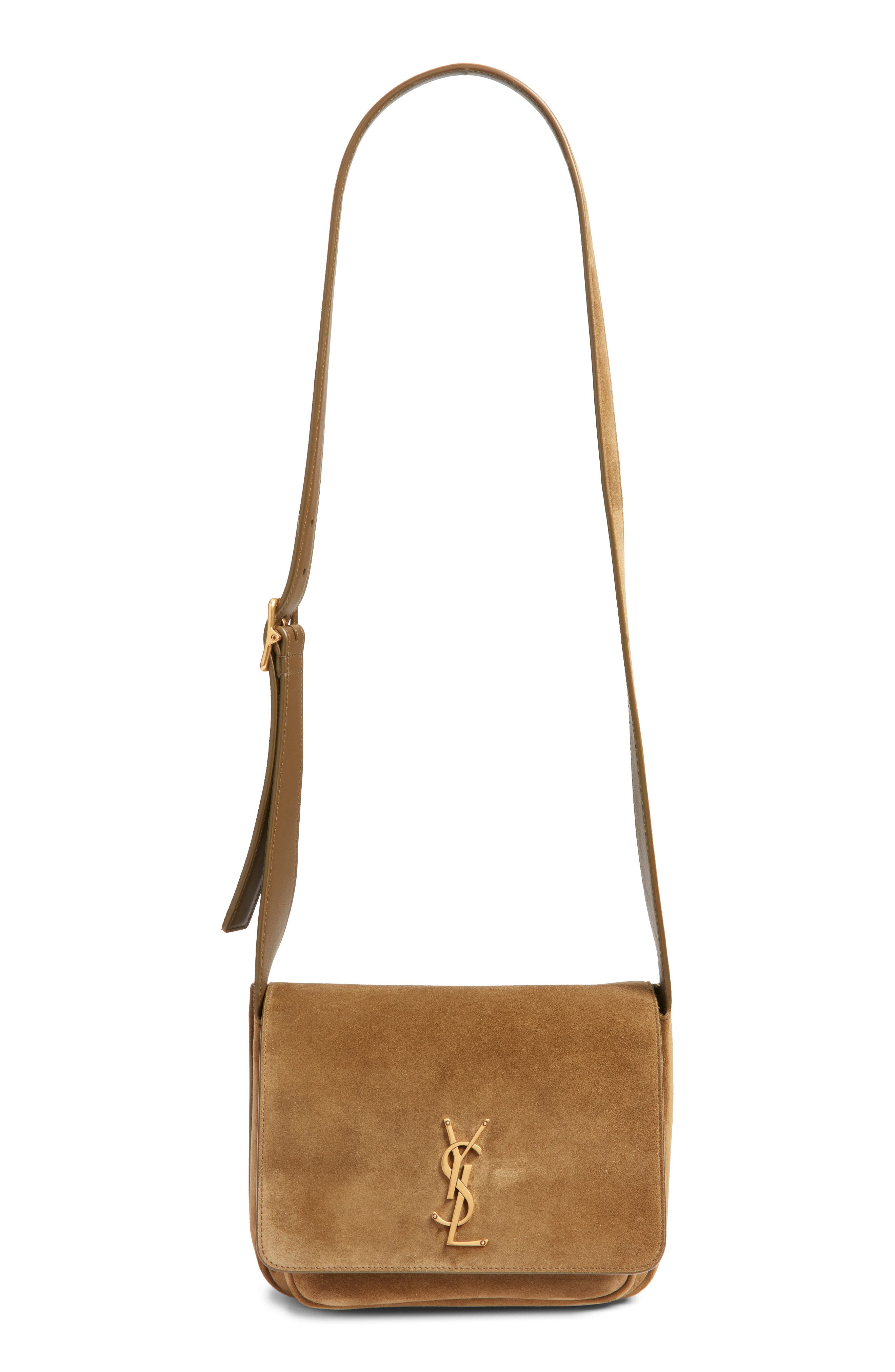 Saint Laurent Niki Suede Crossbody Bag, Main, color, Barley Green