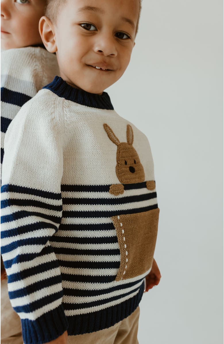 Melange Collection Kangaroo Sweater, Alternate, color, Navy, Brown And Ivory