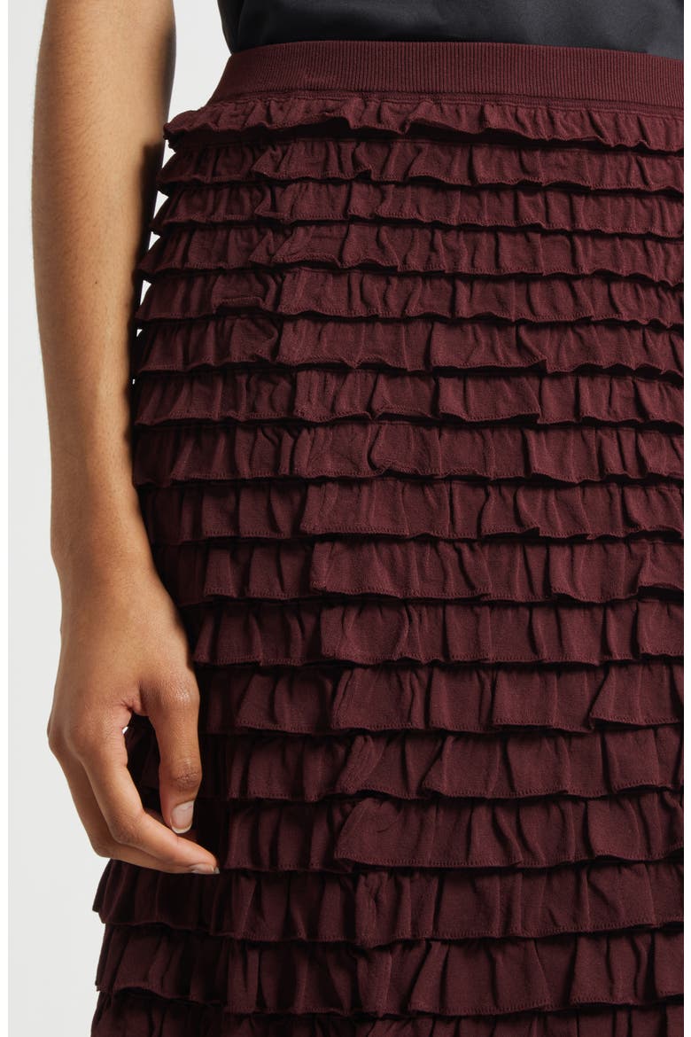 Mimi Ruffle Midi Skirt, Alternate, color, CLARET