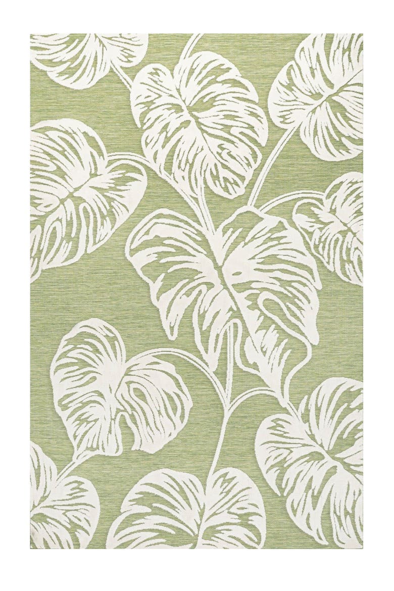Tobago High-Low Two-Tone Monstera Leaf Indoor/Outdoor Area Rug, Main, color, Light Green/Ivory