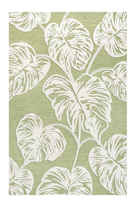 Tobago High-Low Two-Tone Monstera Leaf Indoor/Outdoor Area Rug