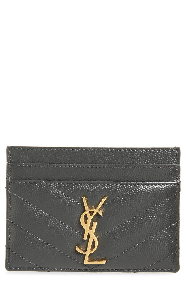 Saint Laurent Cassandre Matelassé Leather Card Case, Main, color, 
