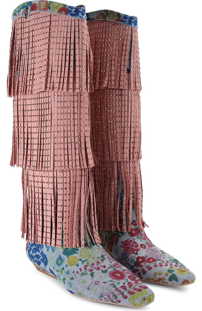 Kurt Geiger London Floral Sequin Fringe Western Boot, Main, color,