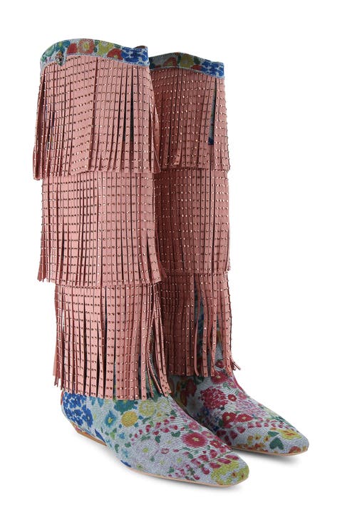 Floral Sequin Fringe Western Boot (Women)