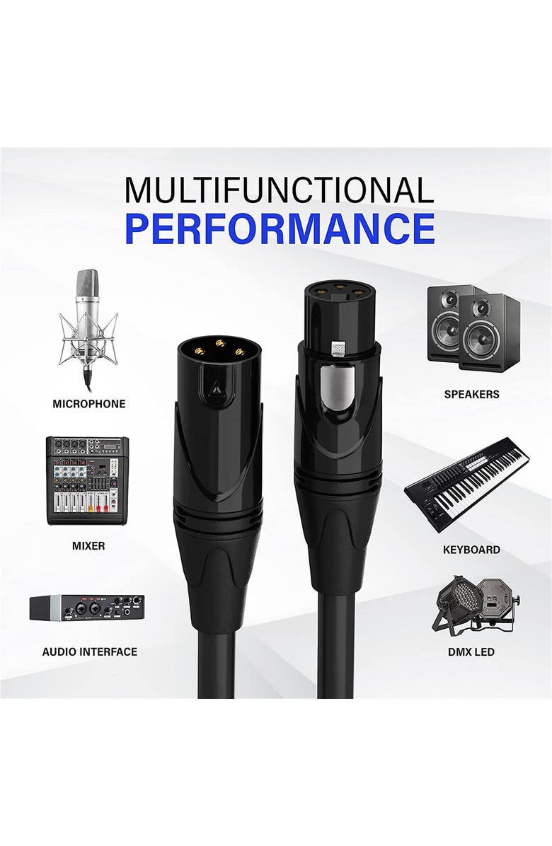 Lyxpro 20 ft Balanced XLR Cable, Male to Female, 3 Pin Microphone Cable, Alternate, color, Black