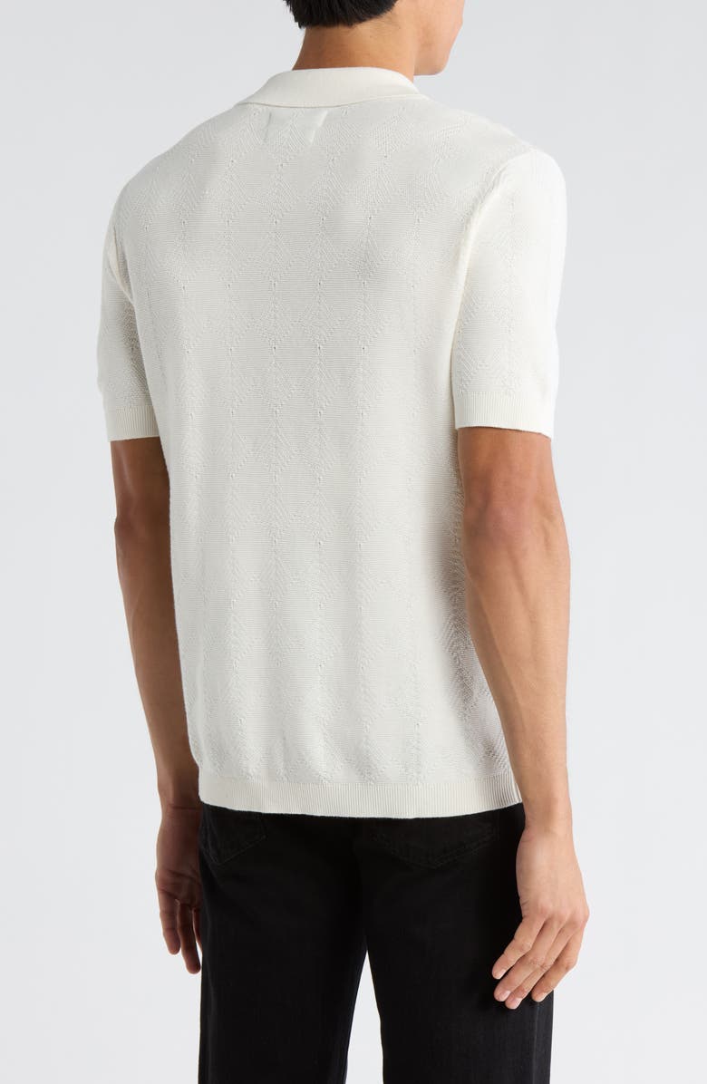 DENIM AND FLOWER Textured Diamond Cotton Polo, Alternate, color, Off White