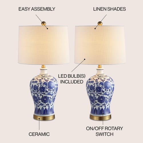 Jonathan Y Jennifer 25.75" Ceramic/metal Led Table Lamp In Blue/white