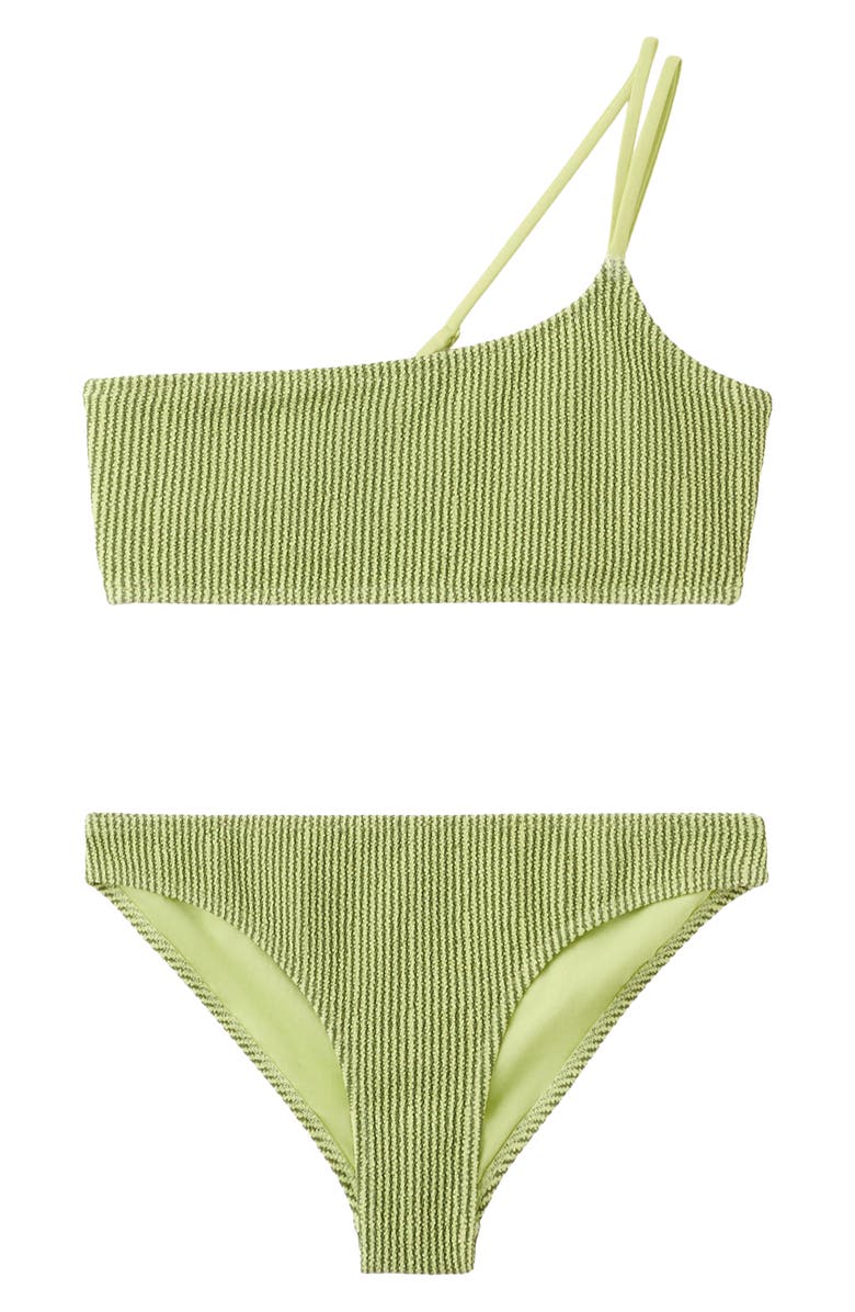 MANGO TEEN Asymmetric Textured Two-Piece Swimsuit, Alternate, color, Green