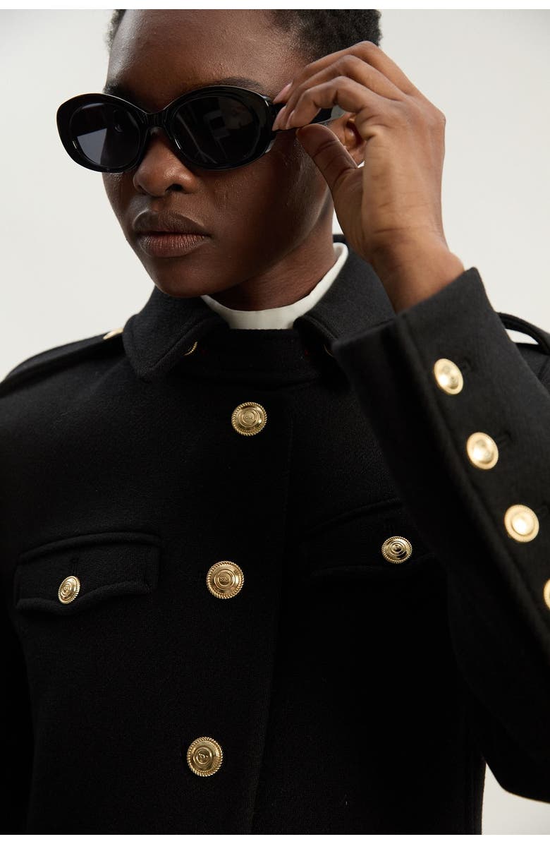 Karen Millen Wool Military Tailored Maxi Coat, Alternate, color, Black