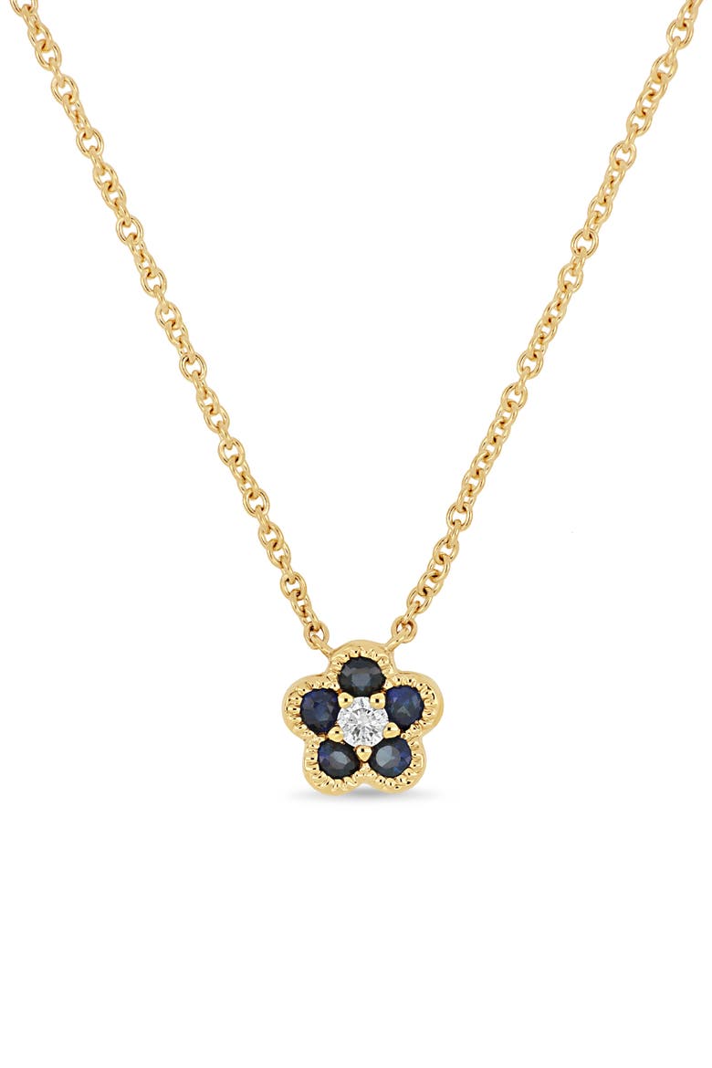 El Mar Gemstone & Diamond Flower Pendant Necklace (Online Trunk Show), Main, color, 18K GOLD/ DIAMOND/ SAPPHIRE