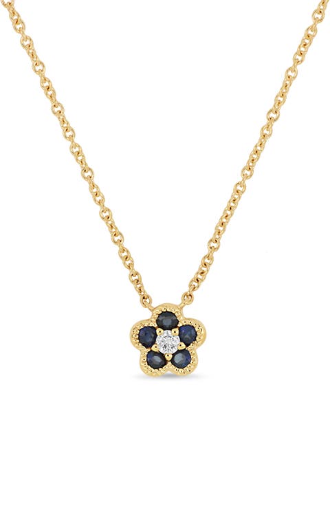El Mar Gemstone & Diamond Flower Pendant Necklace