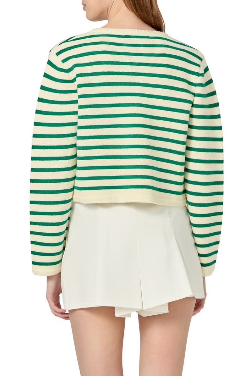 English Factory Stripe Cardigan, Alternate, color, White/ Green