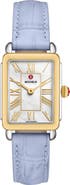 MICHELE Deco Park Two-Tone Mother-of-Pearl Tank Leather Strap Watch, 23mm x 29mm