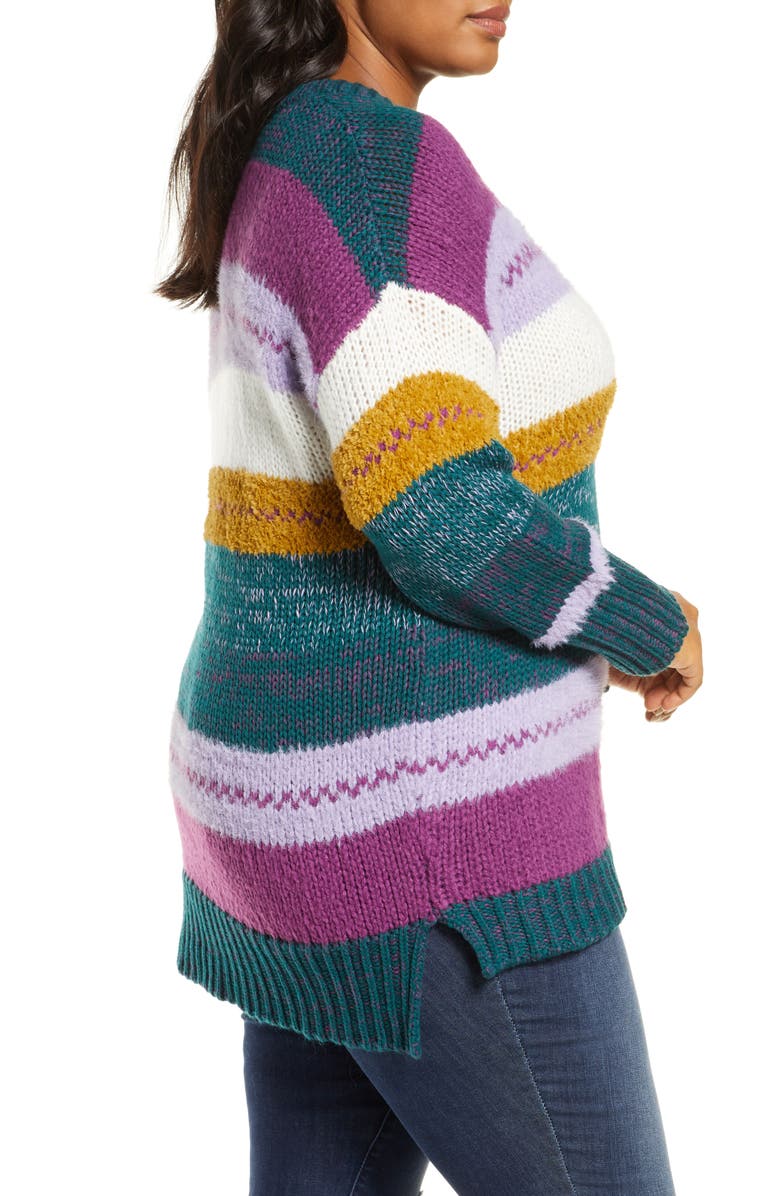 Caslon<sup>®</sup> Mixed Stripe V-neck Pullover, Alternate, color, 