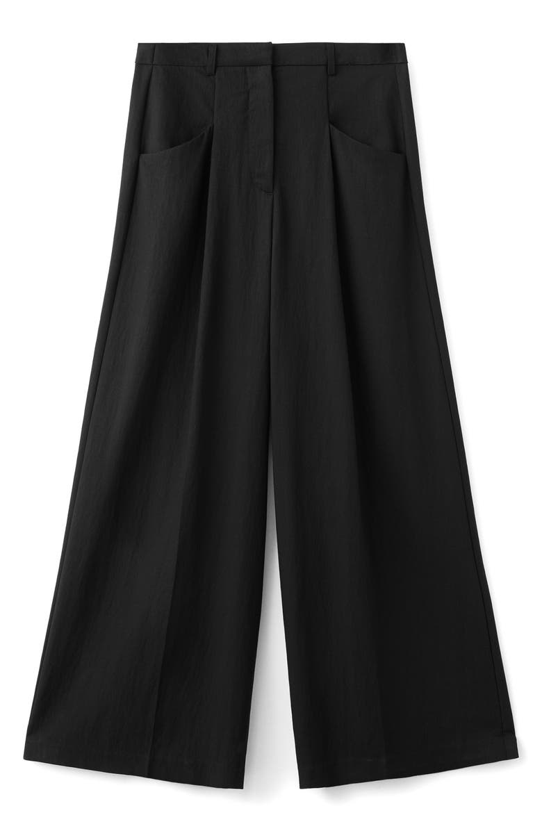 MANGO Straight Fit Lyocell Blend Wide Leg Pants, Alternate, color, Black