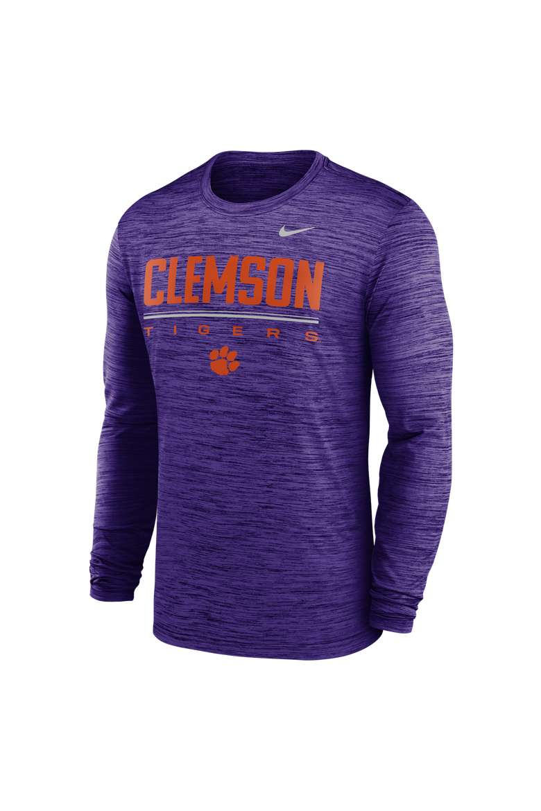 Men's Nike Purple Clemson Tigers Sideline Velocity Dri-FIT Long Sleeve T-Shirt, Alternate, color, Purple