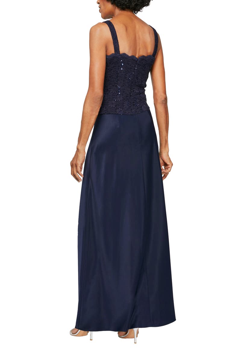 Sequin Lace & Satin Gown with Jacket, Alternate, color, MIDNIGHT