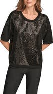 Donna Karan New York Short Sleeve Sequin Sweater