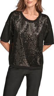 Donna Karan New York Short Sleeve Sequin Sweater
