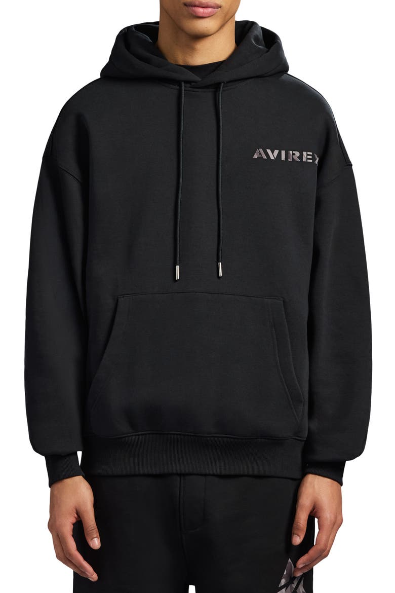 Camo Big 'A' Oversize Hoodie, Main, color, BLACK