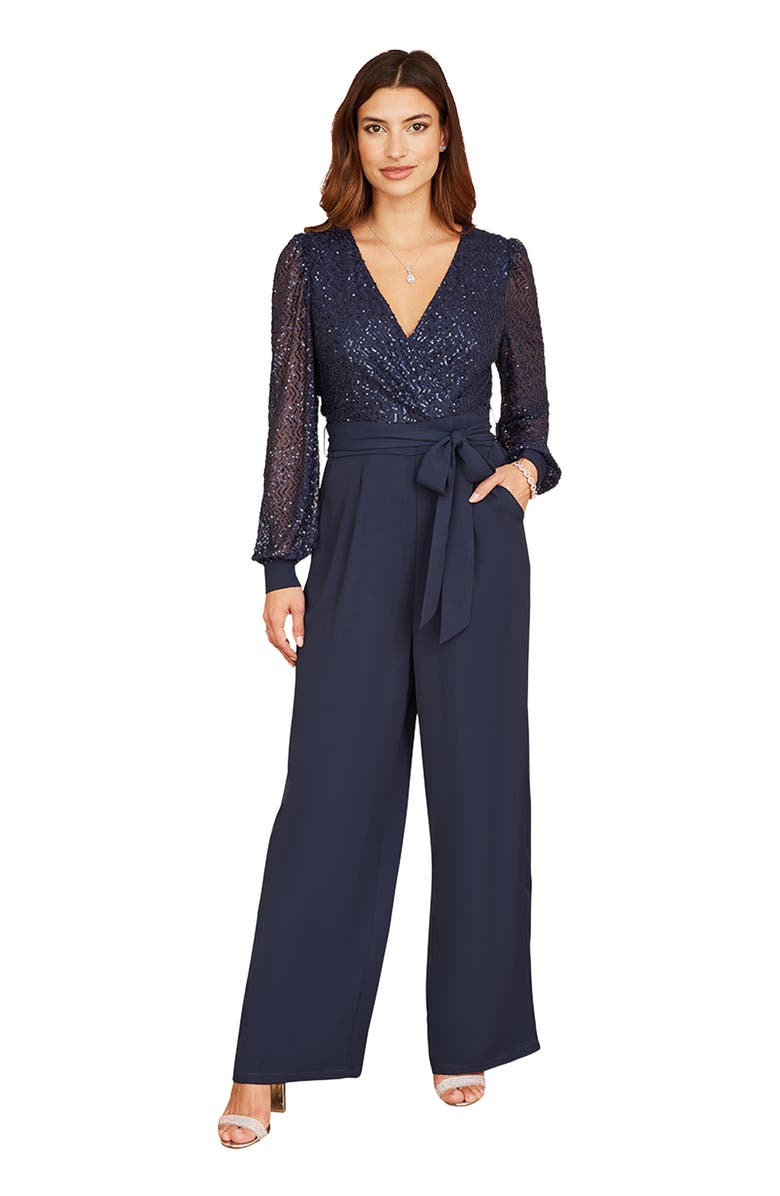 Yumi Long Sleeved Sequin Jumpsuit, Main, color, Navy