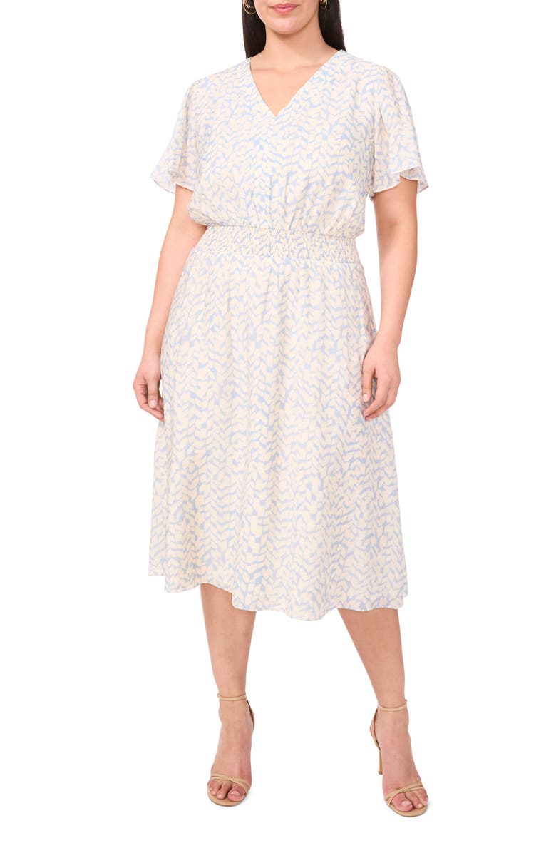 Vince Camuto Abstract Print Flutter Sleeve Midi Dress, Main, color, 